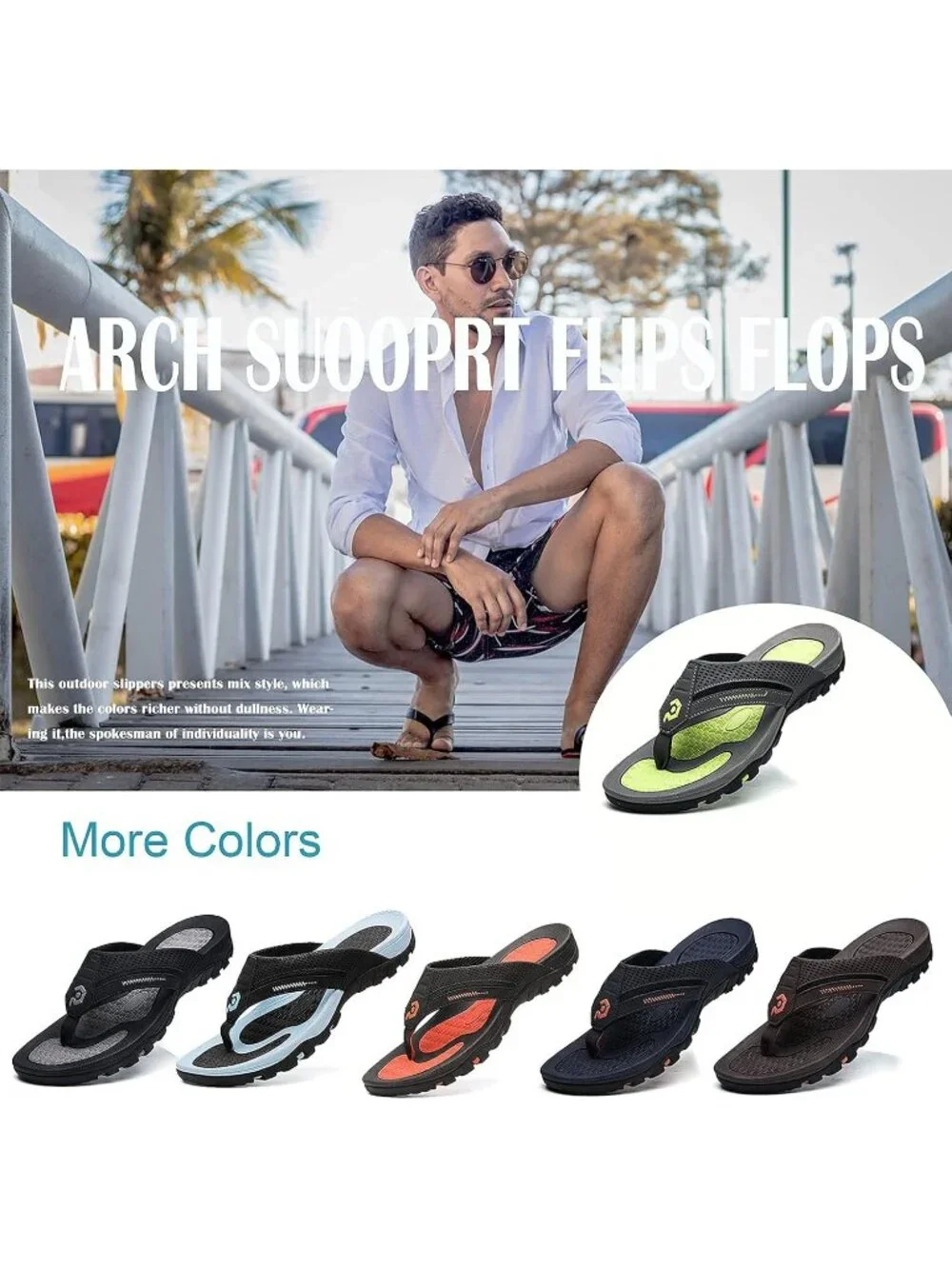 Men's Grey Flip-flops Thongs Sandals Durable Comfort Slippers For Casual